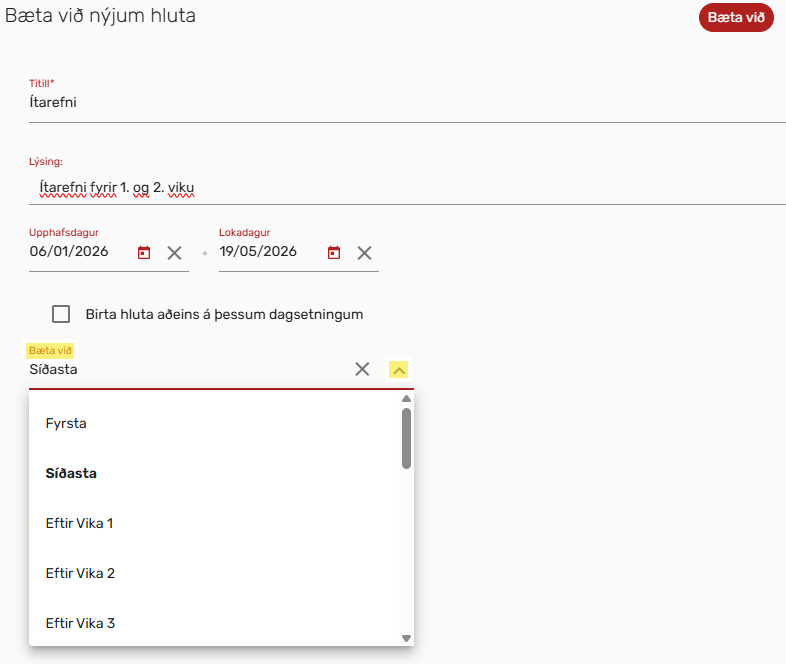 Mynd sem sýnir hvar eigi að skrá Titil og Lýsingu