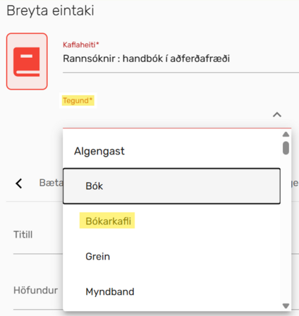 Mynd sem sýnir hvar valið er Bókarkafli